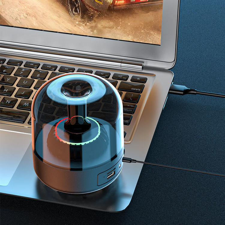 Blue Glass Speaker Desktop MINI Computer Bass Black USB 0 - Tophatter Daily Deals