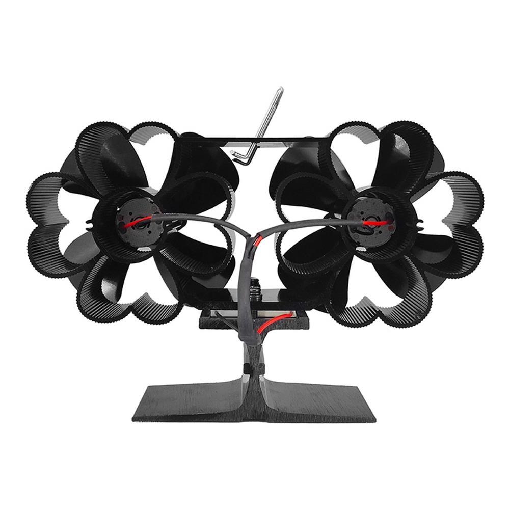 8 Leaf Double Head Fireplace Heat Power Fan 0 - Tophatter Daily Deals