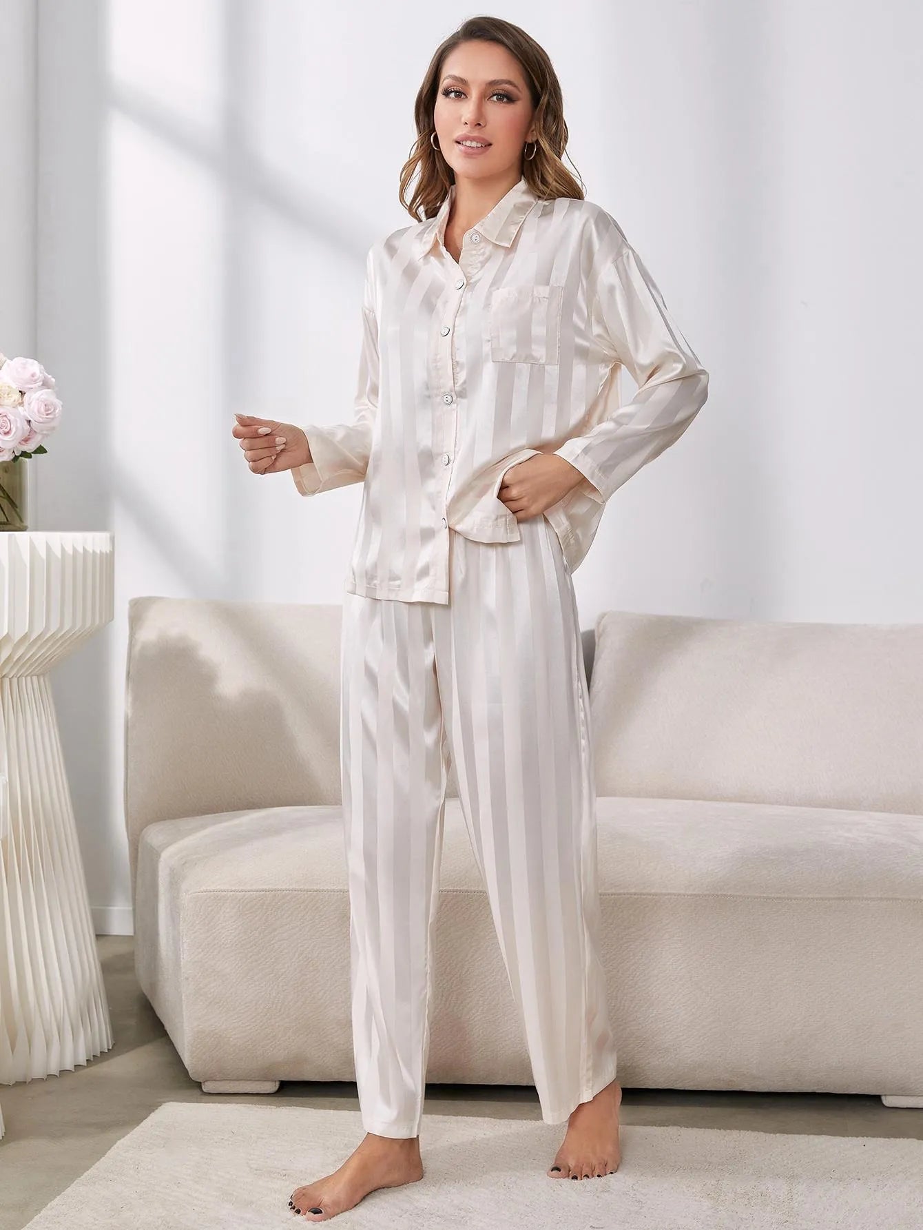 Button-Up Shirt and Pants Pajama Set Loungewear Sets - Tophatter Daily Deals