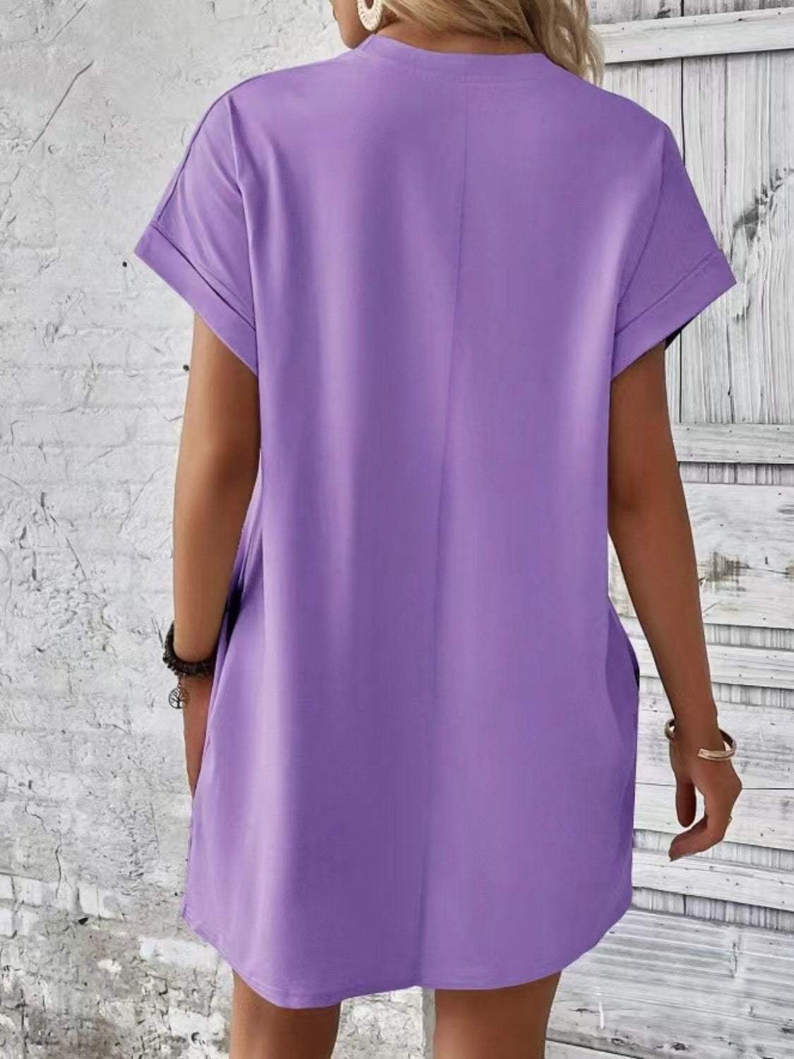 Pocketed Round Neck Short Sleeve Dress Casual Dresses - Tophatter Daily Deals