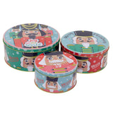 Set of 3 Christmas Storage Tins | 3-piece Nutcracker Round Kitchen Nesting Tins Biscuit Tin - Tophatter Daily Deals