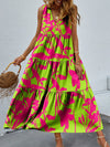 Tiered Printed V-Neck Sleeveless Dress Lime Casual Dresses - Tophatter Daily Deals