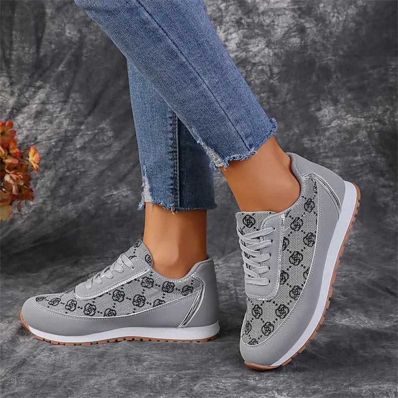 Flower Print Lace-up Sneakers Casual Fashion Lightweight Breathable Walking Running Sports Shoes Women Flats Humidifier - Tophatter Daily Deals