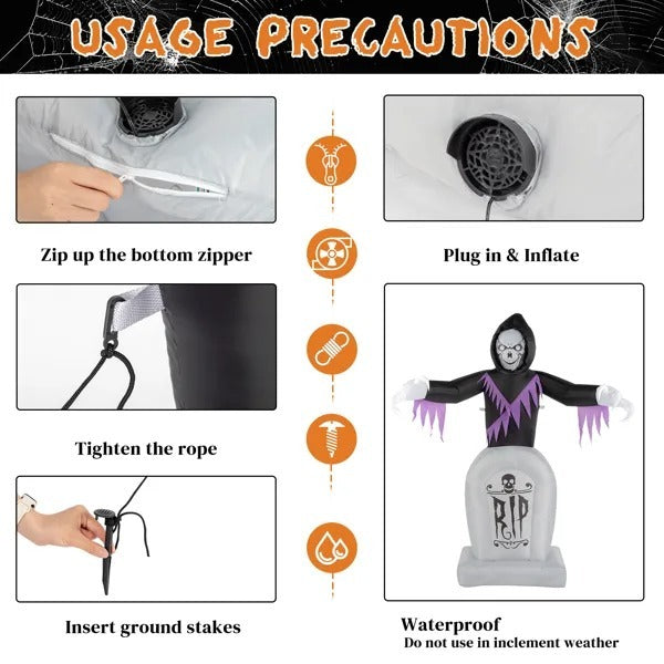 Grim Reaper Inflatable With LED Tombstone Halloween Decor 3D Changing Face Moving Picture Frame - Tophatter Daily Deals