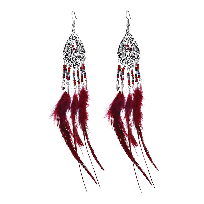 Bohemian Earrings Long Tassel Retro Feather Earrings Ethnic Style Jewelry 0 - Tophatter Daily Deals