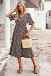 Floral V-Neck Flounce Sleeve Midi Dress Casual Dresses - Tophatter Daily Deals