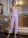 V-Neck Lace Trim Slit Cami and Pants Pajama Set Purple Loungewear Sets - Tophatter Daily Deals