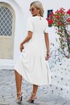 Smocked Round Neck Flounce Sleeve Midi Dress Casual Dresses - Tophatter Daily Deals