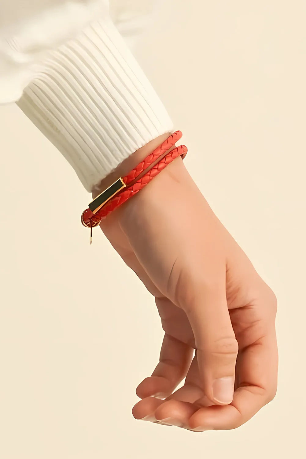 Red Clay Metal Decor PU Leather Braided Bracelet Red Clay ONE SIZE Leather Bracelets - Tophatter Daily Deals