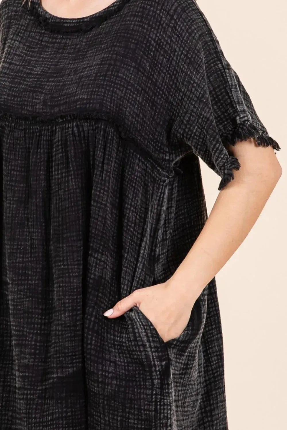 Culture Code Full Size Short Sleeve Babydoll Texture Dress with Pockets Casual Dresses - Tophatter Daily Deals