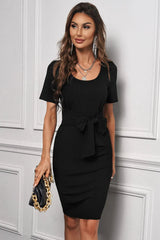 Tied Short Sleeve Scoop Neck T-Shirt Dress Cocktail Dresses - Tophatter Daily Deals