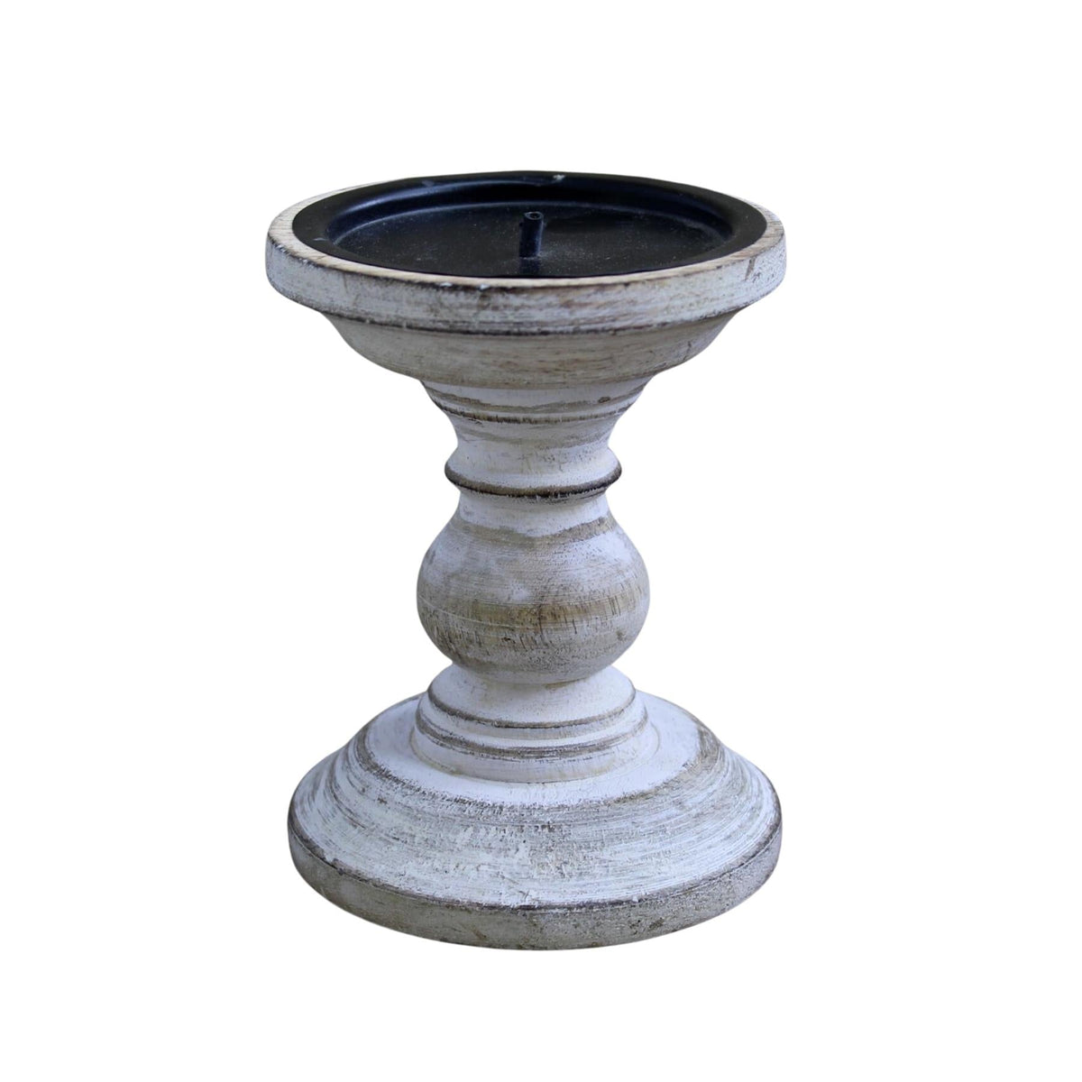 Traditional Wooden Candlestick - Handcrafted Wood Candle Stick Holder - Whitewashed Candlestick - Tophatter Daily Deals