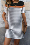 Striped Round Neck Short Sleeve Mini Dress Casual Dresses - Tophatter Daily Deals