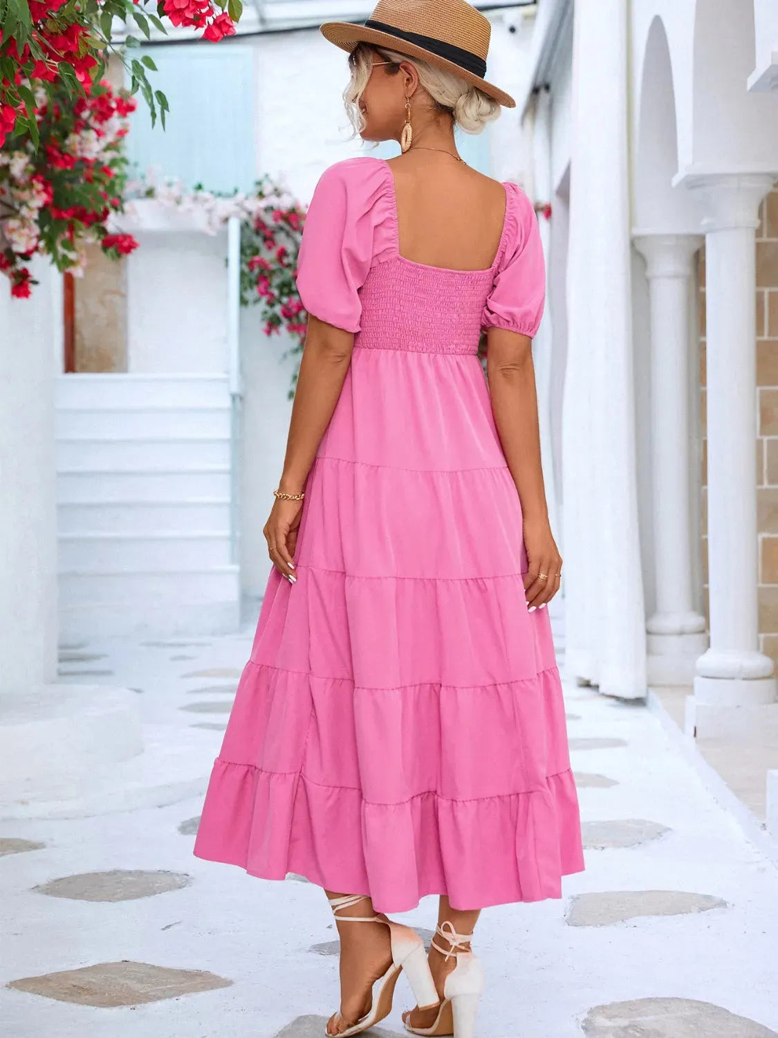 Tiered Smocked Short Sleeve Dress Casual Dresses - Tophatter Daily Deals