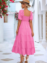 Tiered Smocked Short Sleeve Dress Casual Dresses - Tophatter Daily Deals