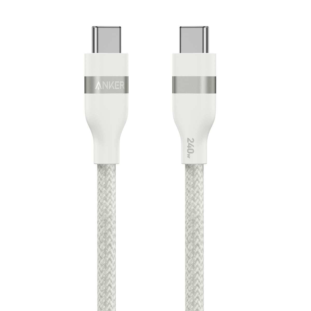 Anker USB-C to USB-C Cable (3 ft / 6 ft, 240W, Upcycled-Braided) 3 ft White Batteries & Power Accessories - Tophatter Daily Deals