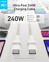 Anker USB-C to USB-C Cable (3 ft / 6 ft, 240W, Upcycled-Braided) Batteries & Power Accessories - Tophatter Daily Deals