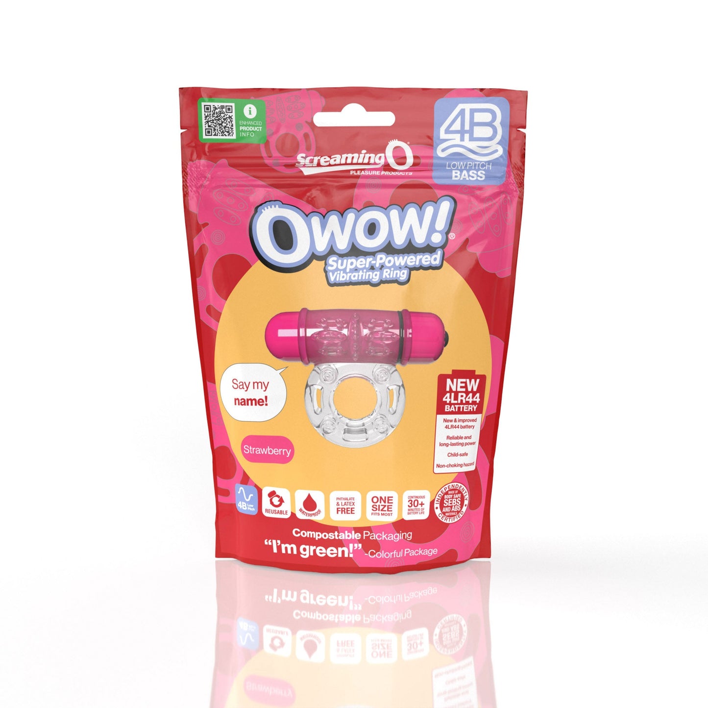 Owow 4B Low Pitch Bass (Strawberry) > Cock Ring > Vibrating - Tophatter Daily Deals