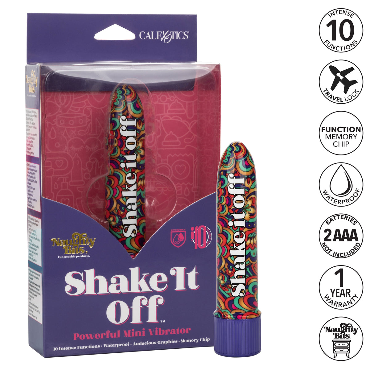 Naughty Bits Shake It Off Powerful Mini Vibrator 4.25 Inch Waterproof Colorful Design > Vibrators > Standard Vibrators - Tophatter Daily Deals