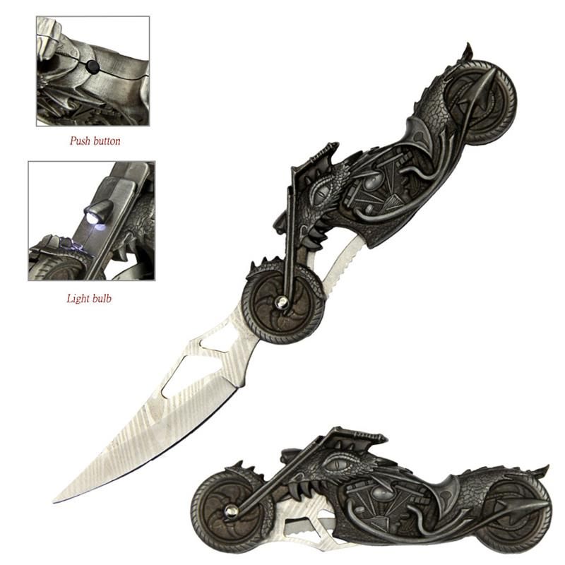 High Beam Motorcycle Fantasy Dragon Folding Knife With LED Light - Tophatter's Army Products & Self Defense Collectible Weapons - Tophatter Daily Deals