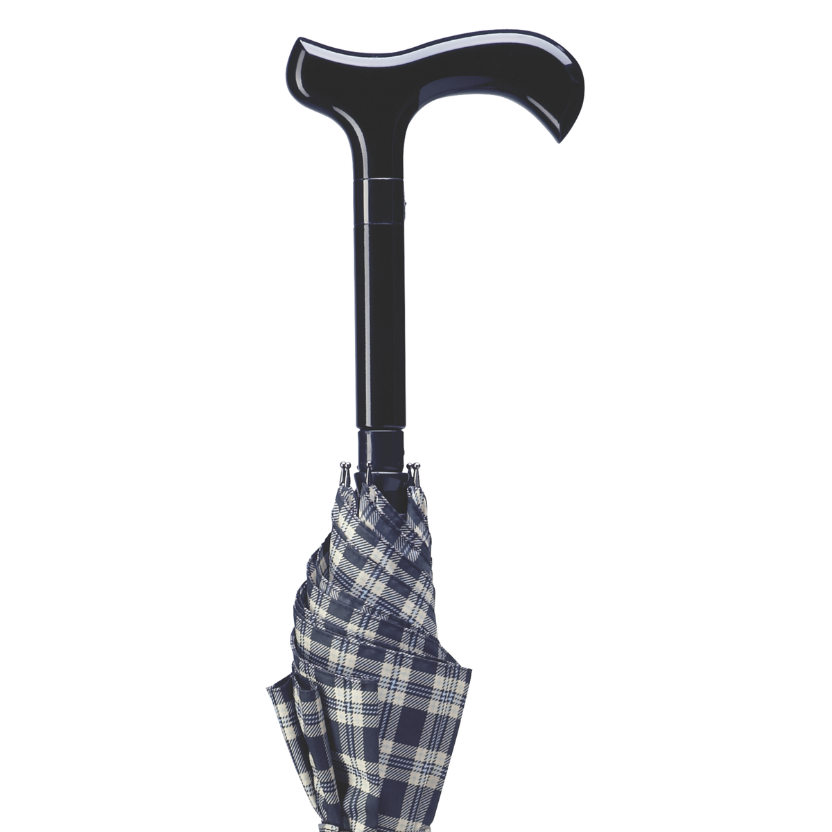 Cane Umbrella - Blue and Black Plaid - Tophatter Daily Deals