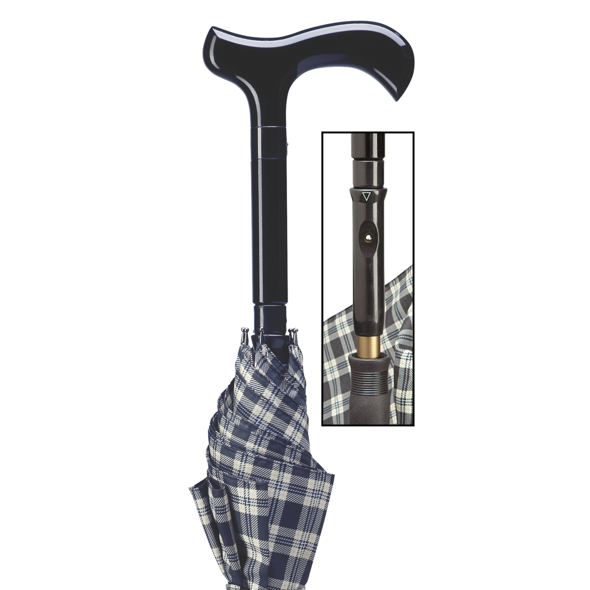 Cane Umbrella - Blue and Black Plaid - Tophatter Daily Deals