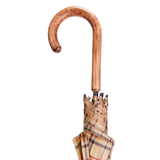Elegant Tan Tartan Plaid Umbrella with Maple Handle & Auto-Open - Tophatter Daily Deals