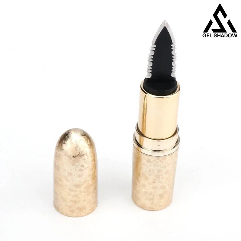 4.5 Inch Pucker-Up Lipstick Knife-GS85 Gold Jagged Pocket Knives - Tophatter Daily Deals