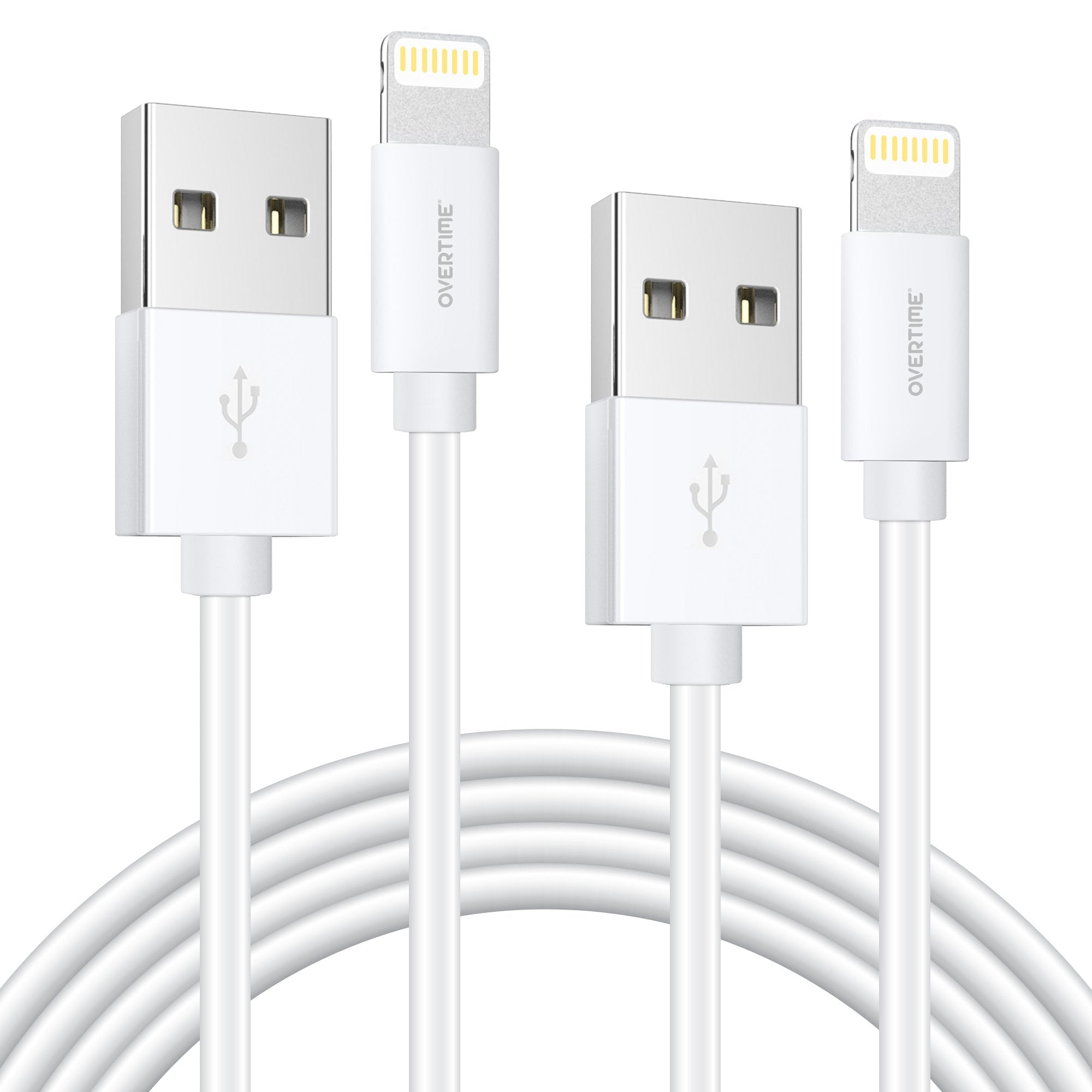 4 Ft./6 Ft. Overtime Apple MFi Certified iPhone Charger Lightning Cable Pack Charging Cable - Tophatter Daily Deals
