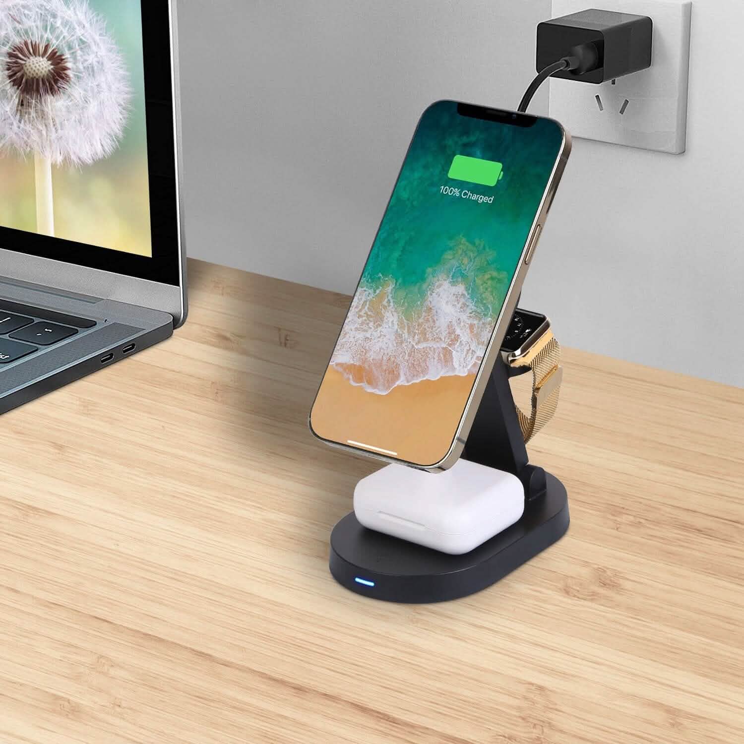 4-in-1 15W Foldable Magnetic Wireless Charging Station Mobile Accessories - Tophatter Daily Deals