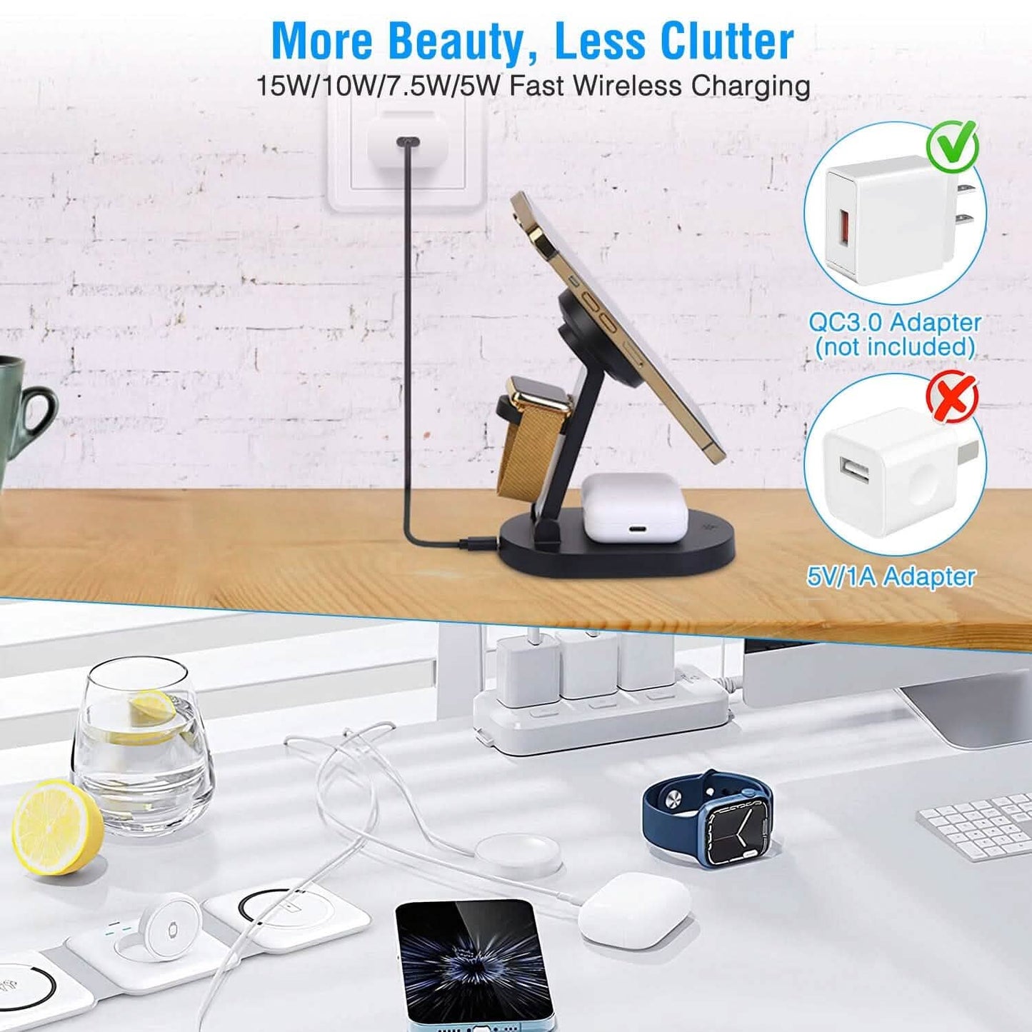 4-in-1 15W Foldable Magnetic Wireless Charging Station Mobile Accessories - Tophatter Daily Deals