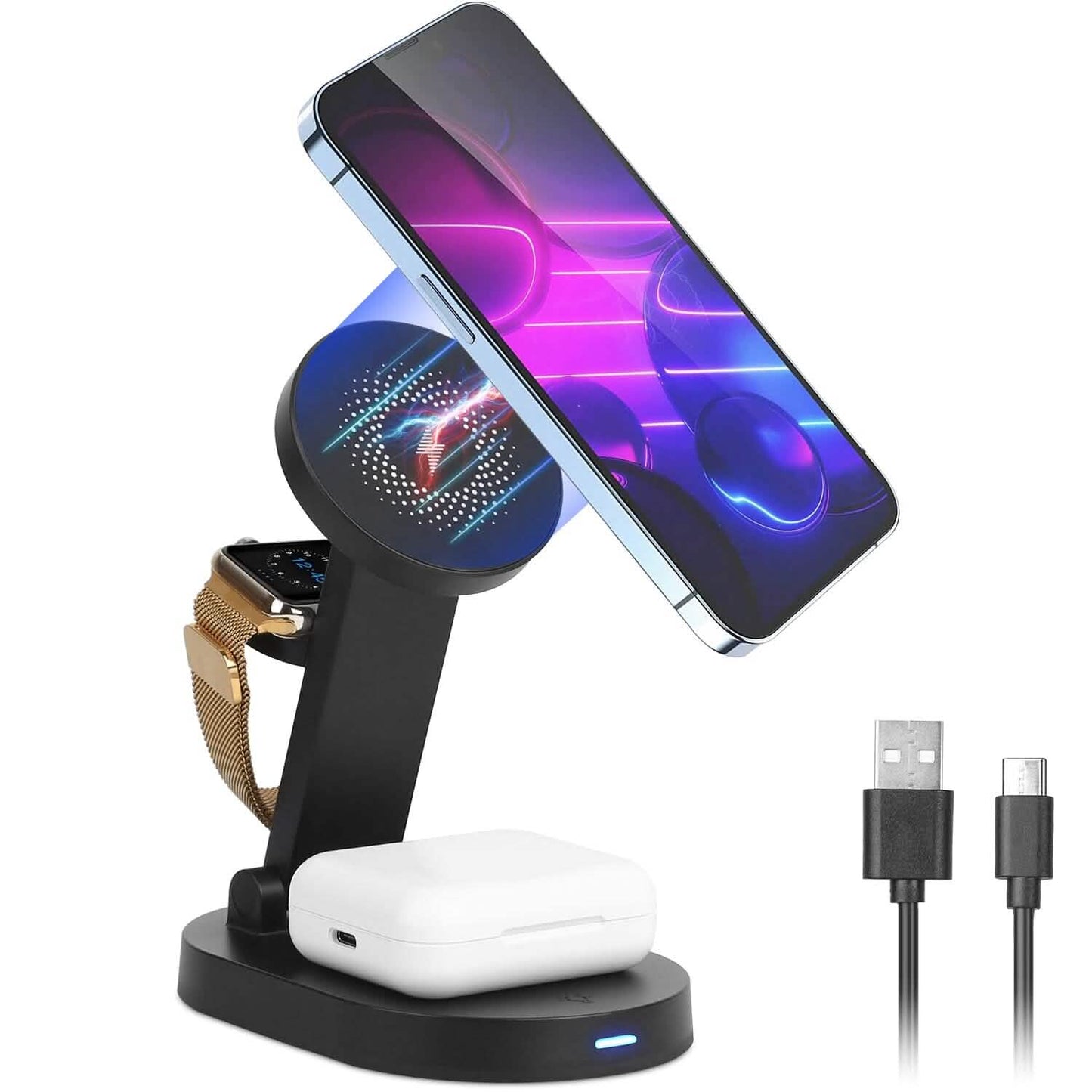 4-in-1 15W Foldable Magnetic Wireless Charging Station Mobile Accessories - Tophatter Daily Deals