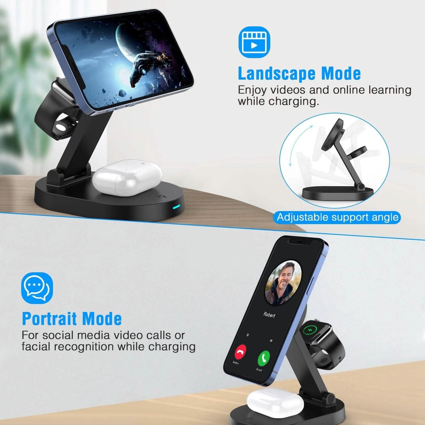 4-in-1 15W Foldable Magnetic Wireless Charging Station Mobile Accessories - Tophatter Daily Deals