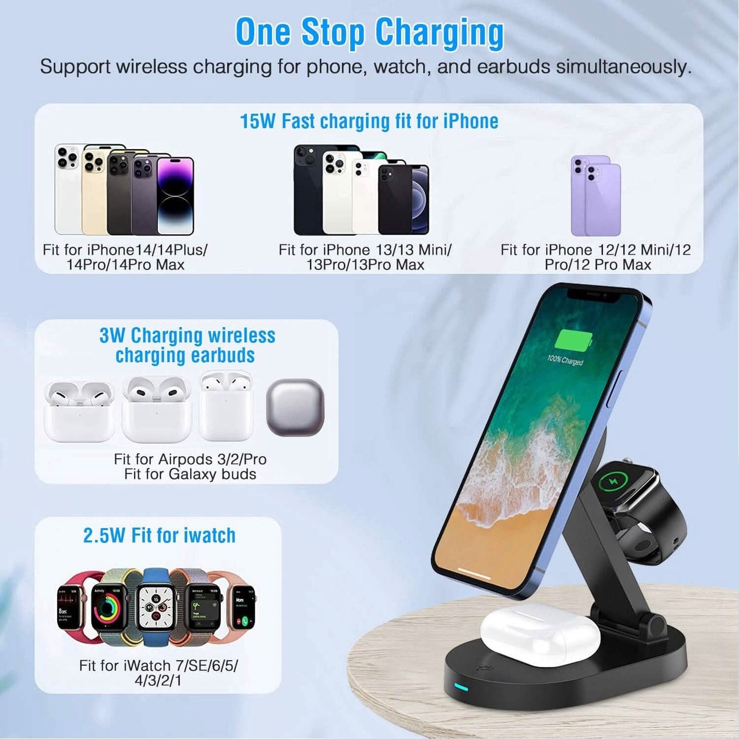 4-in-1 15W Foldable Magnetic Wireless Charging Station Mobile Accessories - Tophatter Daily Deals