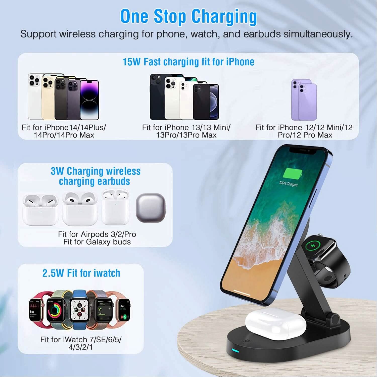 4-in-1 15W Foldable Magnetic Wireless Charging Station Mobile Accessories - Tophatter Daily Deals