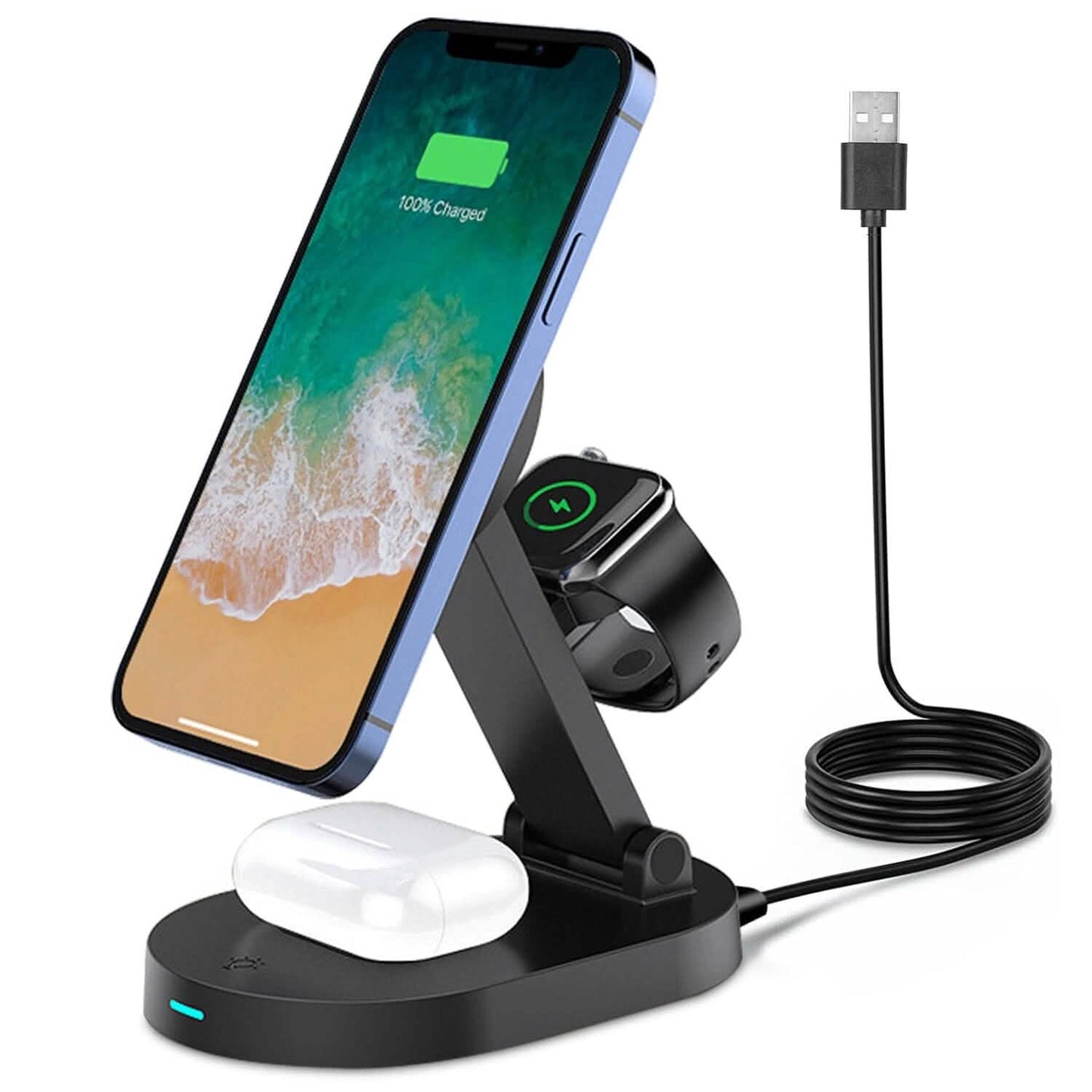 4-in-1 15W Foldable Magnetic Wireless Charging Station Mobile Accessories - Tophatter Daily Deals