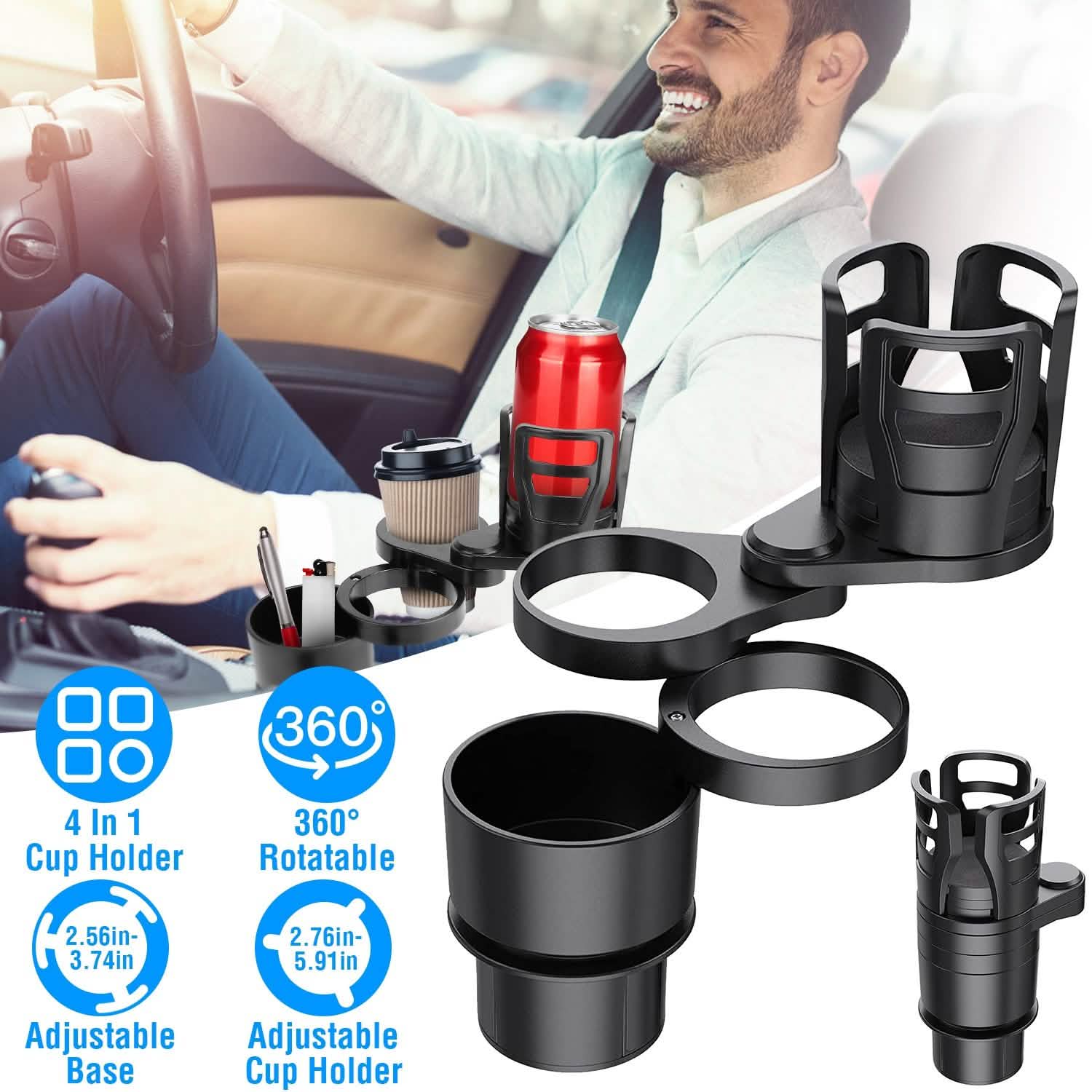 4-in-1 Car Cup Holder Automotive - Tophatter Daily Deals
