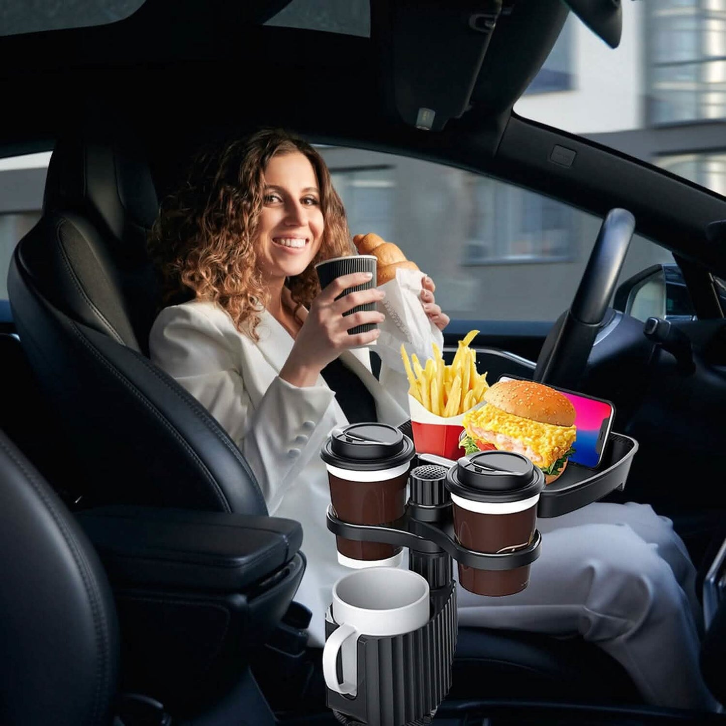 4-in-1 Car Cup Holder Tray Food Table Automotive - Tophatter Daily Deals