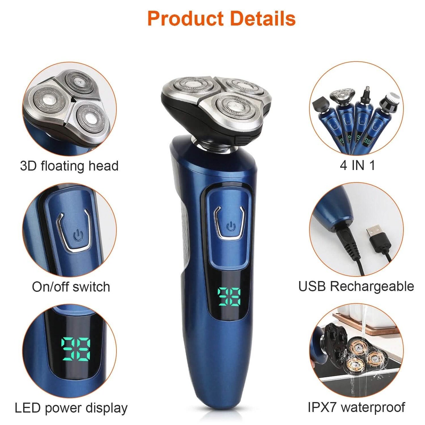 4-In-1 Electric Razor Shaver Rechargeable Cordless Men's Grooming - Tophatter Daily Deals