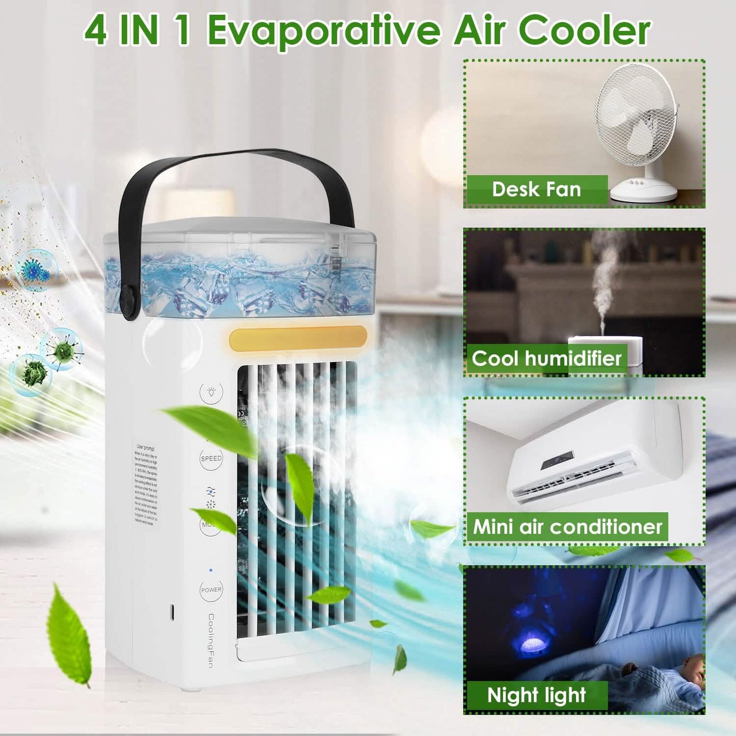 4-in-1 Evaporative Air Cooler Water Mist Cooling Fan Household Appliances - Tophatter Daily Deals