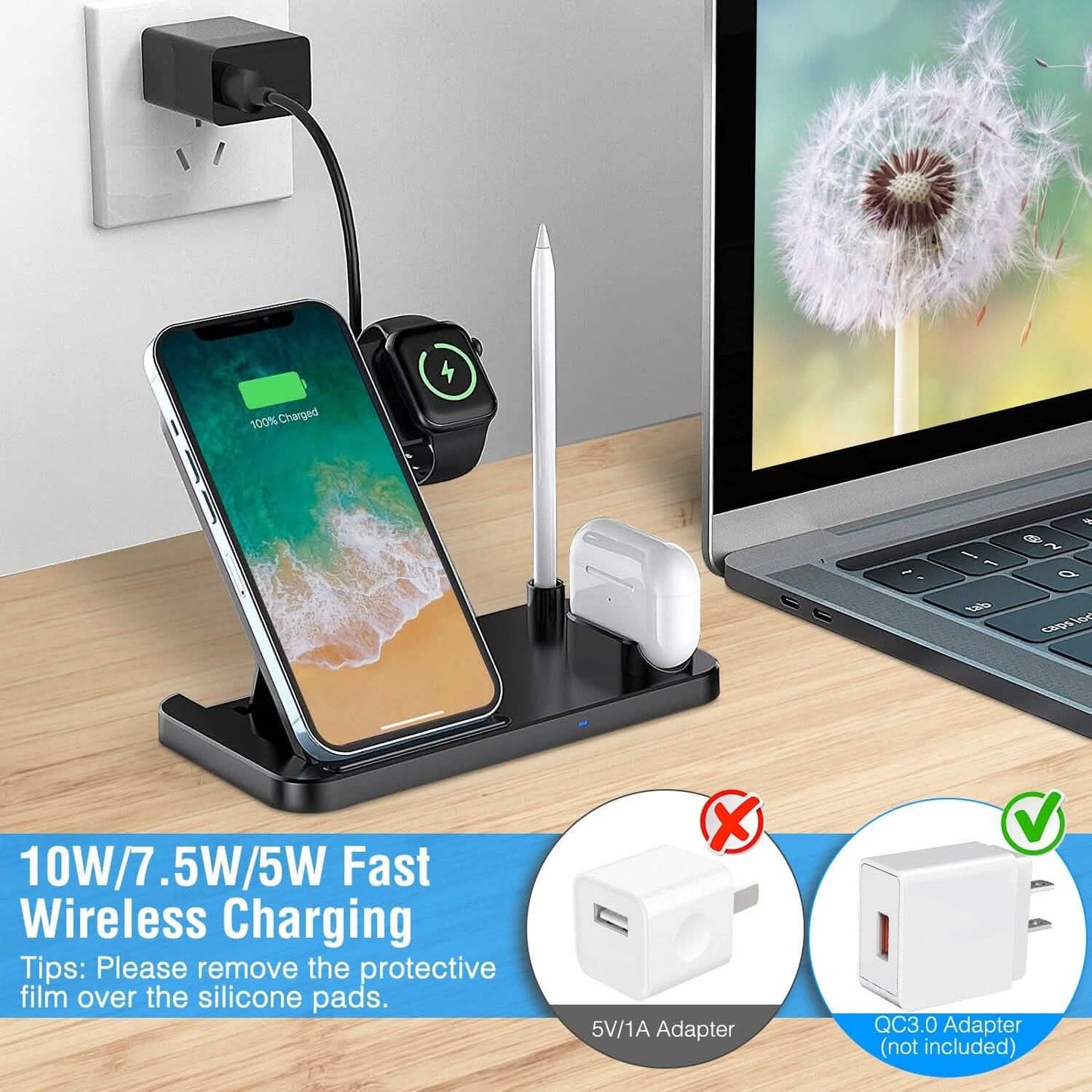 4-in-1 Foldable Wireless Charger Mobile Accessories - Tophatter Daily Deals