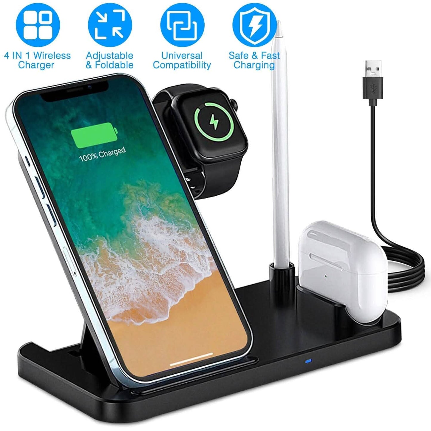 4-in-1 Foldable Wireless Charger Mobile Accessories - Tophatter Daily Deals