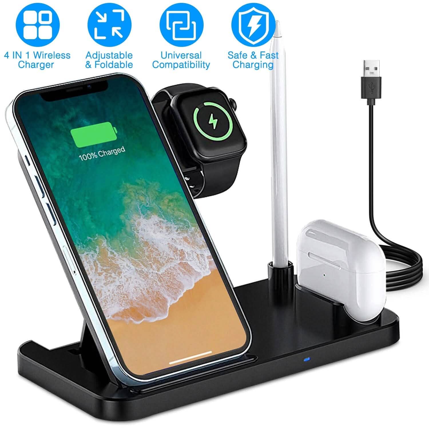 4-in-1 Foldable Wireless Charger Mobile Accessories - Tophatter Daily Deals