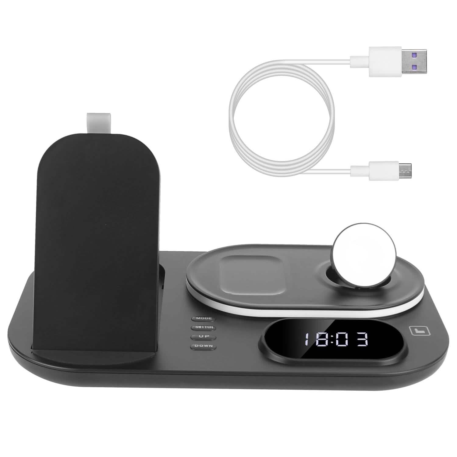 4-in-1 Foldable Wireless Charging Station Stand Dock Black Mobile Accessories - Tophatter Daily Deals