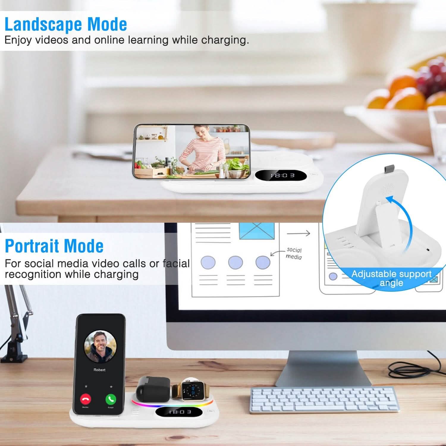 4-in-1 Foldable Wireless Charging Station Stand Dock Mobile Accessories - Tophatter Daily Deals