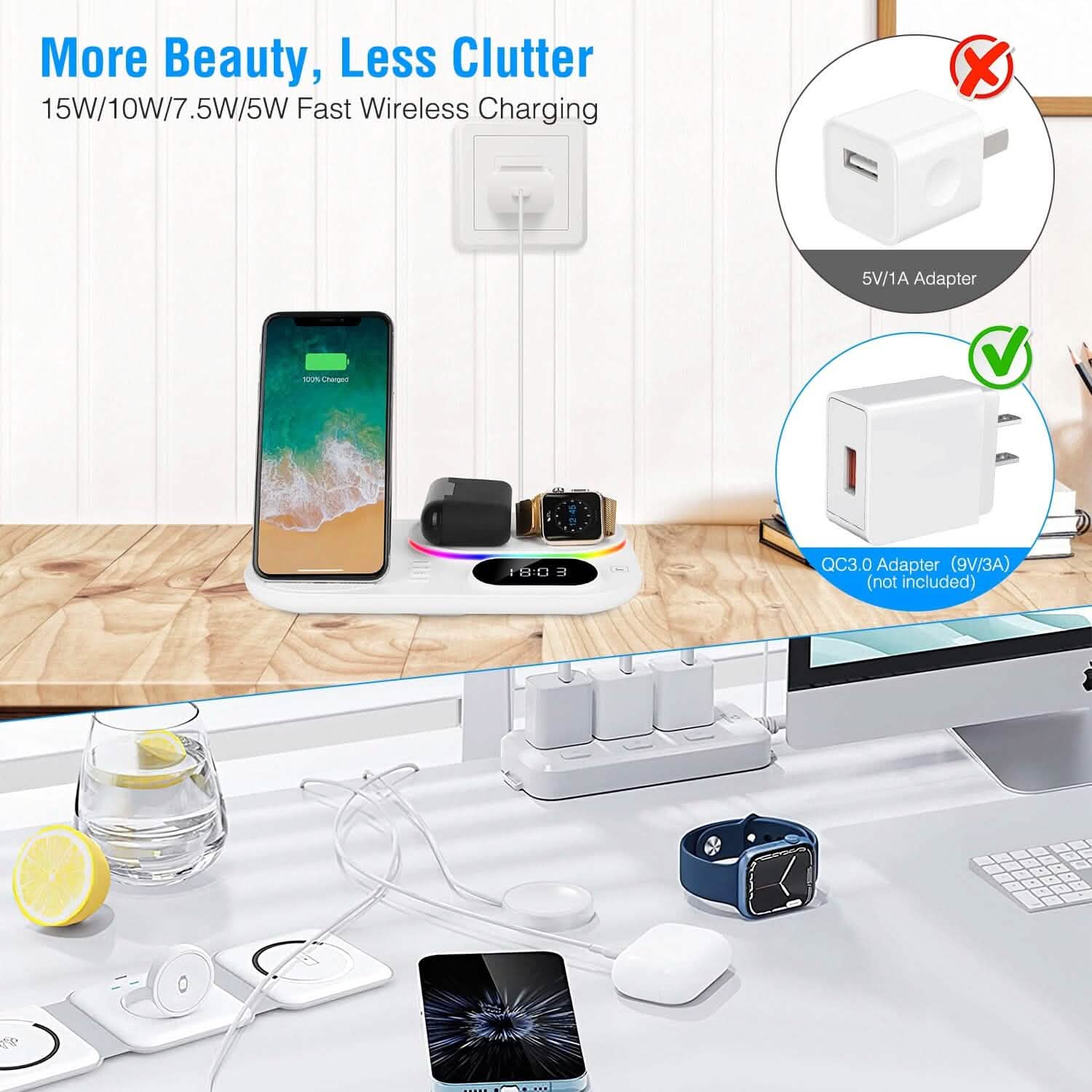 4-in-1 Foldable Wireless Charging Station Stand Dock Mobile Accessories - Tophatter Daily Deals
