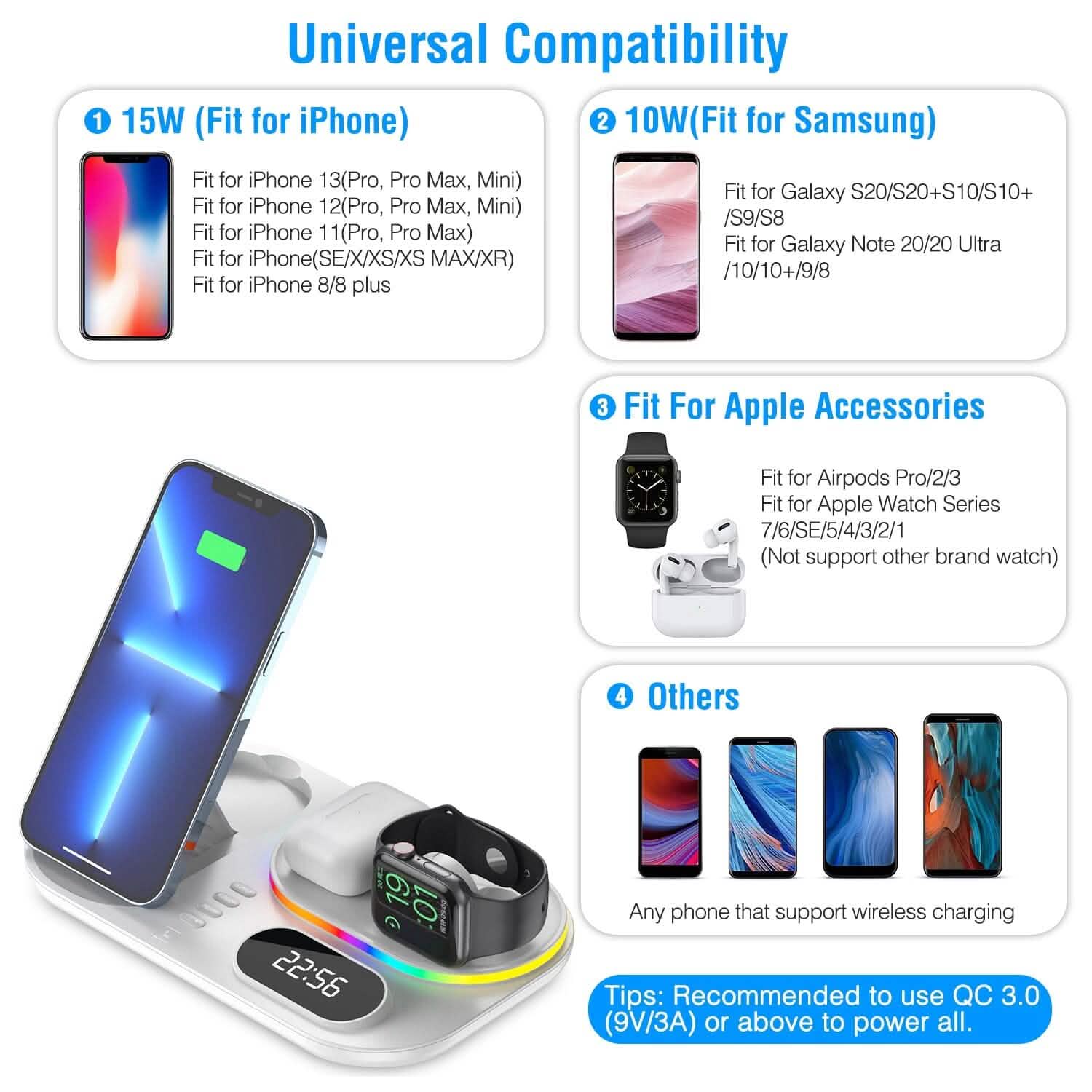 4-in-1 Foldable Wireless Charging Station Stand Dock Mobile Accessories - Tophatter Daily Deals