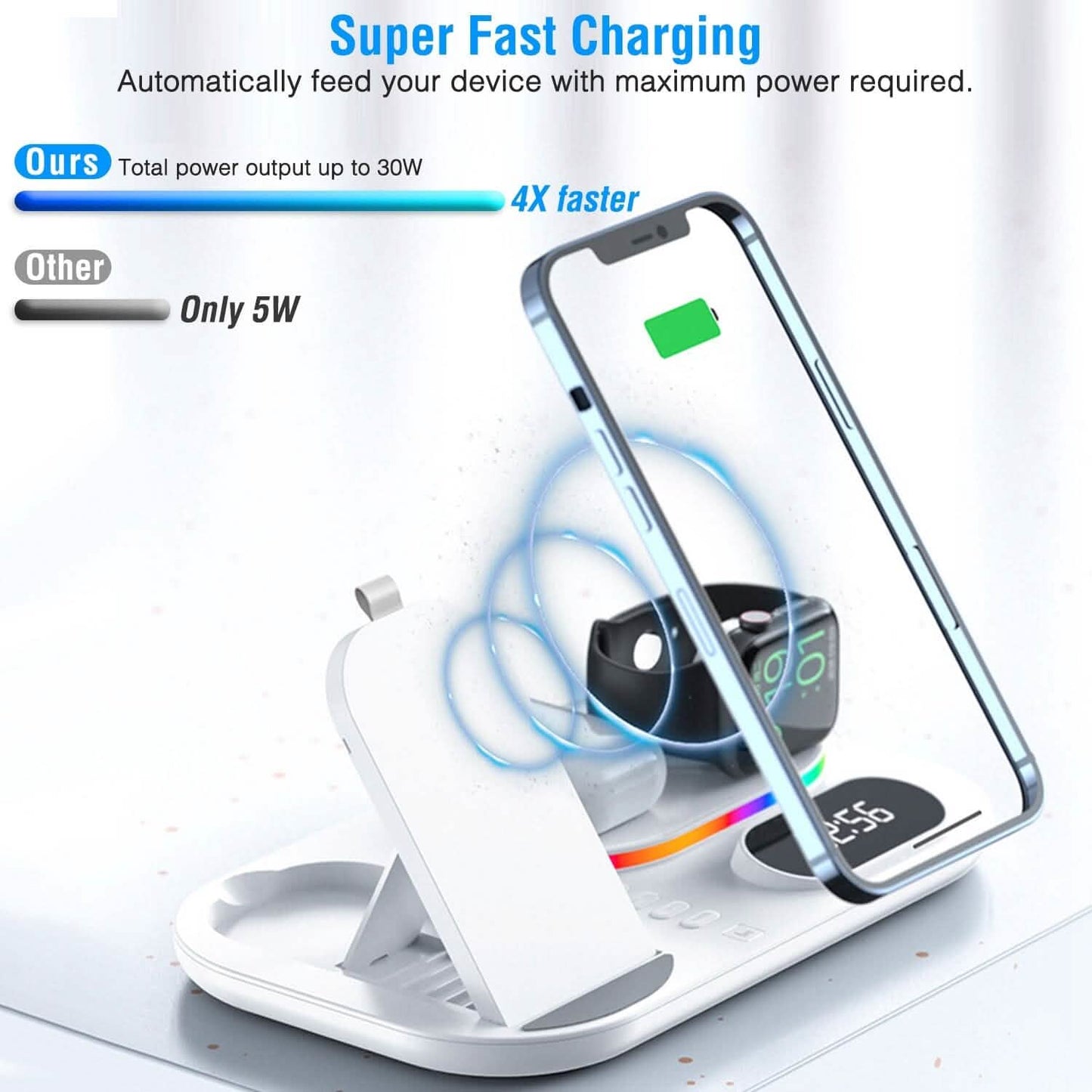 4-in-1 Foldable Wireless Charging Station Stand Dock Mobile Accessories - Tophatter Daily Deals
