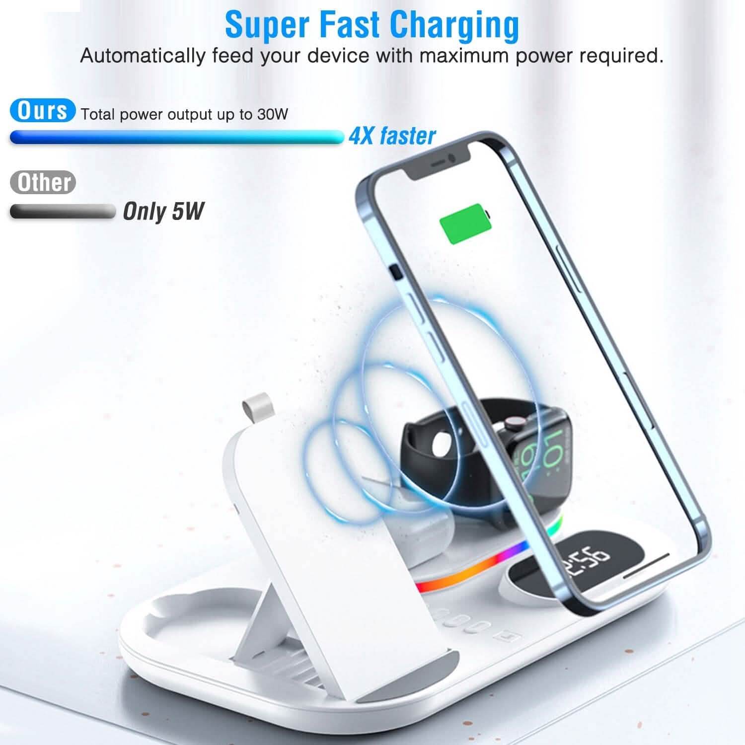4-in-1 Foldable Wireless Charging Station Stand Dock Mobile Accessories - Tophatter Daily Deals