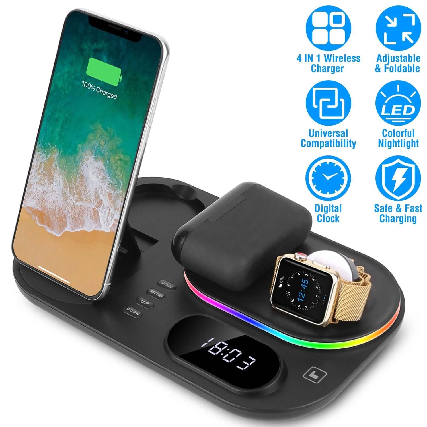 4-in-1 Foldable Wireless Charging Station Stand Dock Mobile Accessories - Tophatter Daily Deals